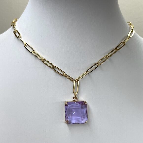 NEW Necklace Purple Amethyst Faceted Glass Paperclip Chain Choker 18" 20” AU03 - Picture 1 of 5